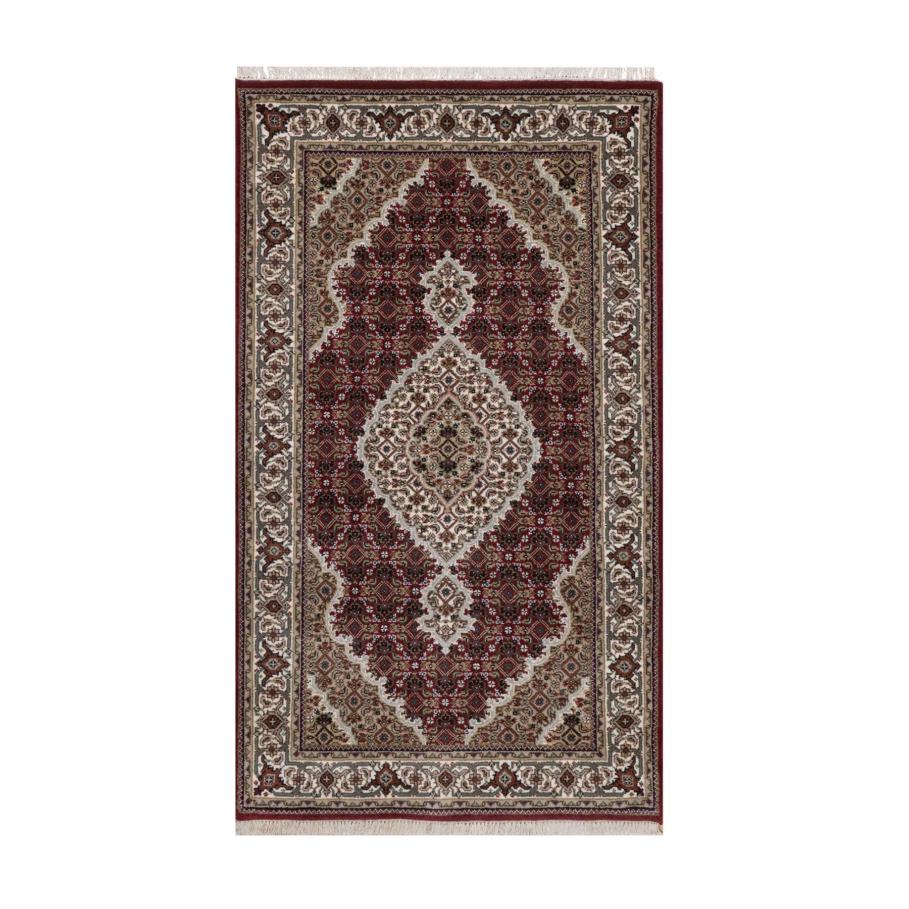 Rhubarb Red, Tabriz Mahi with Fish Medallion Design, 100% Wool, Hand Knotted, 175 KPSI, Oriental Rug